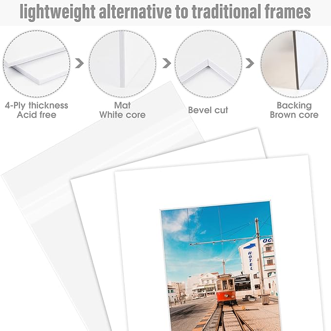 Golden State Art, Pack of 10 White Pre-Cut 8x10 Picture Mat Bevel Cut 4.5x6.5 Opening for 5x7 Photo with White Core Matte Sets Includes 10 High Premier Acid Free Mats & 10 Backing Board & 10 Clear Bag