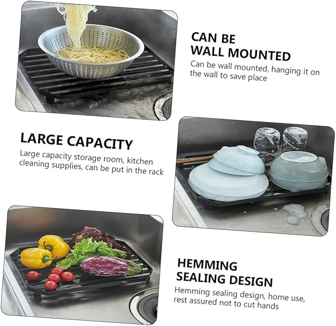 PRETYZOOM Multifunctional Kitchen Dish Drying Rack with Non Slip Four Legs and Wall Mountable Design for Cutlery Plates Bowls Storage and Countertop Organization