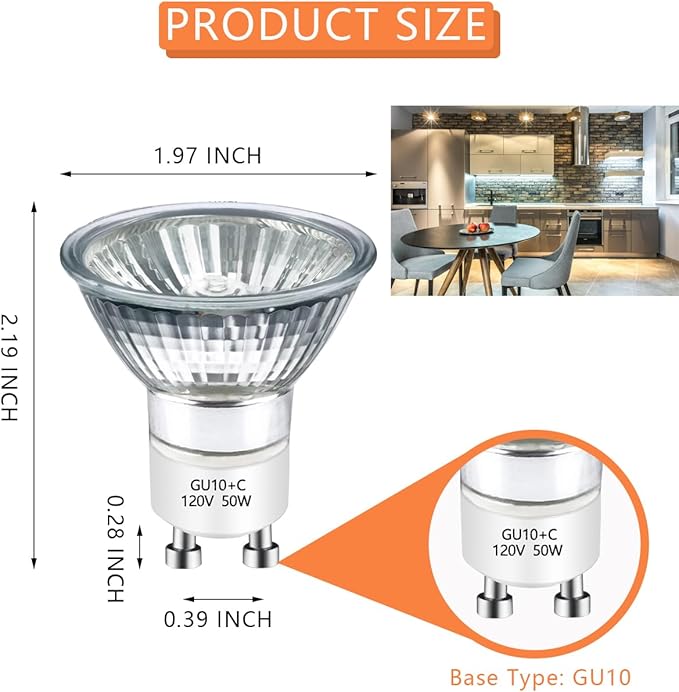 GU10 Halogen Bulb 120v 25W Halogen Light Bulbs, 2800k Warm White gu10 Dimmable for Candle Warmer, Scent Wax Burner, Fragrance Melt, Warming Bulb Pack of 6