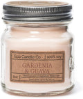 ECO CANDLE CO. Mason Jar Candle, Gardenia & Guava, 8 oz. - Scents of Gardenia, Jasmine, Guava, & Tropical Greens - 100% Soy Wax, No Lead, Kraft Label & Antiqued Pewter Lid, Hand Made