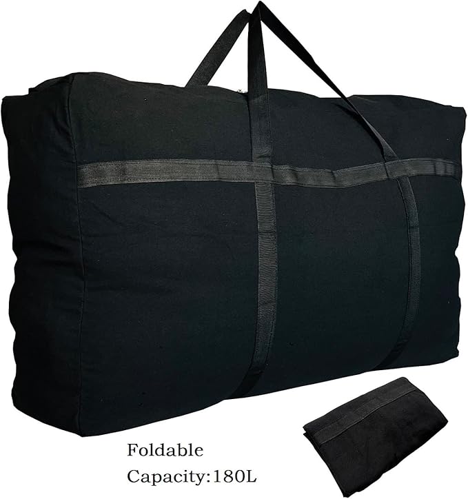YiKitHom Extra Large Storage Canvas Duffle Bag for Travel, Black Oversized Giant Big Traveling Duffle Bag