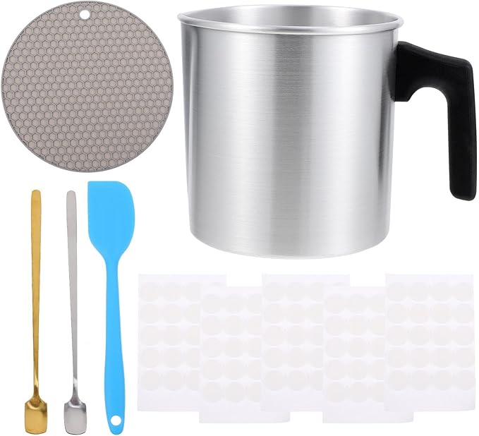 DRESSOOS Stainless Steel Candle Making Pot with Dripless Pouring Spout DIY Scented Candle Kit for Beginners and Adults Wax Melting Pitcher for Crafting and Random Color