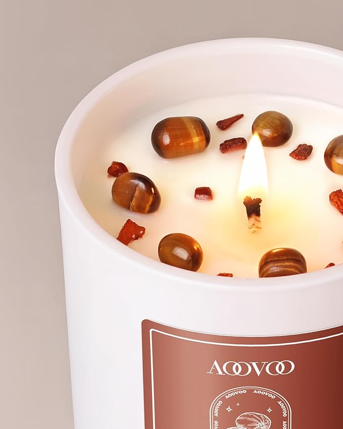 AOOVOO Nutmeg Beans Scented Candles for Women - Aromatherapy Candle with Crystals Inside, 10oz Soy Candles for Home Scented, Birthday Gifts Valentines Day Candle for Women Mom