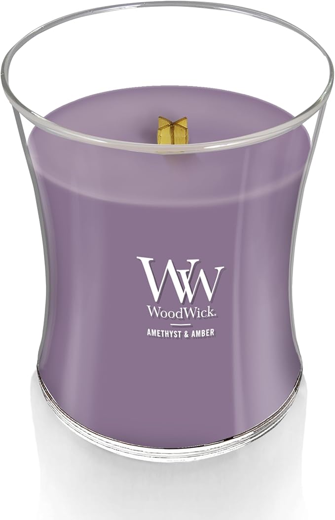 WoodWick Amethyst & Amber Gifts for Women and Men, 9.7 oz Medium Hourglass Candle with Crackling Wick