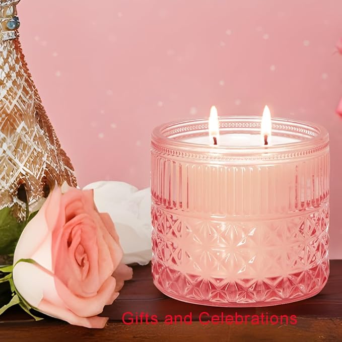 Chloefu LAN Rose Candle, Pink Candles Gifts for Women, Large 2-Wick Sandalwood Scents for Home, Strong Scented Candles for Home Decorative, Romantic Candle Gifts for Valentine's Day, Anniversaries