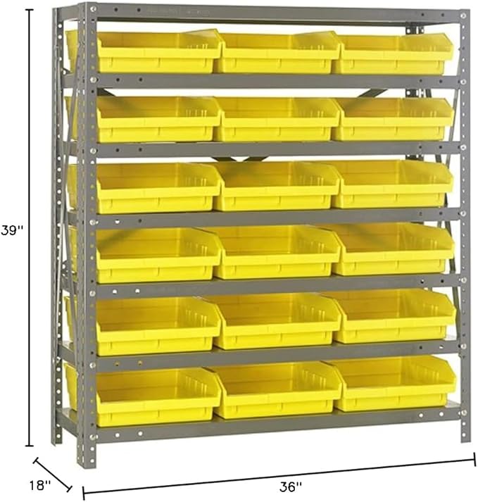 Quantum Storage Systems 1839-110YL Steel Shelving Unit with 4" Shelf Bins, 18" D x 36" W x 39" H, Yellow