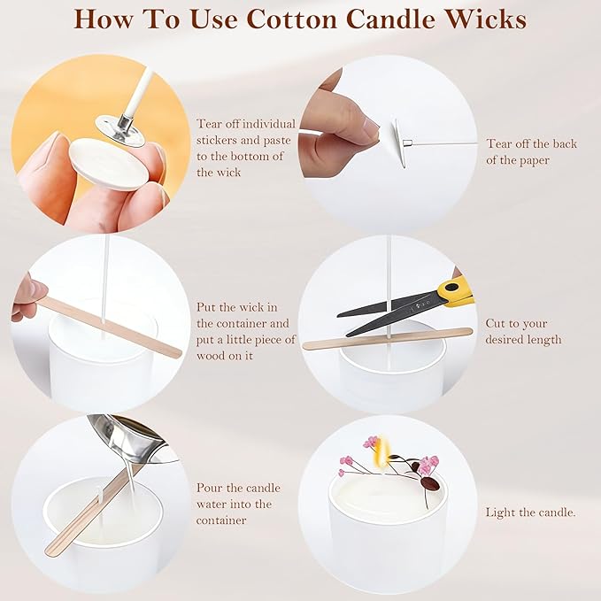 105 Pcs Candle Wicks Kit for Candle Making Cotton and Wooden Wicks Holders Stickers Ballpoint Pen for Soy Beeswax DIY Candles