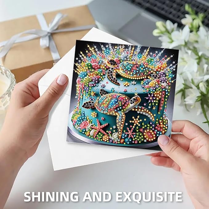 6PCS DIY Xmas Art Greeting Cards Congratulations Cards & Gifts (Turtle) for Home Wall Decor and Office Display Perfect DIY Craft Gift for Adults and Kids
