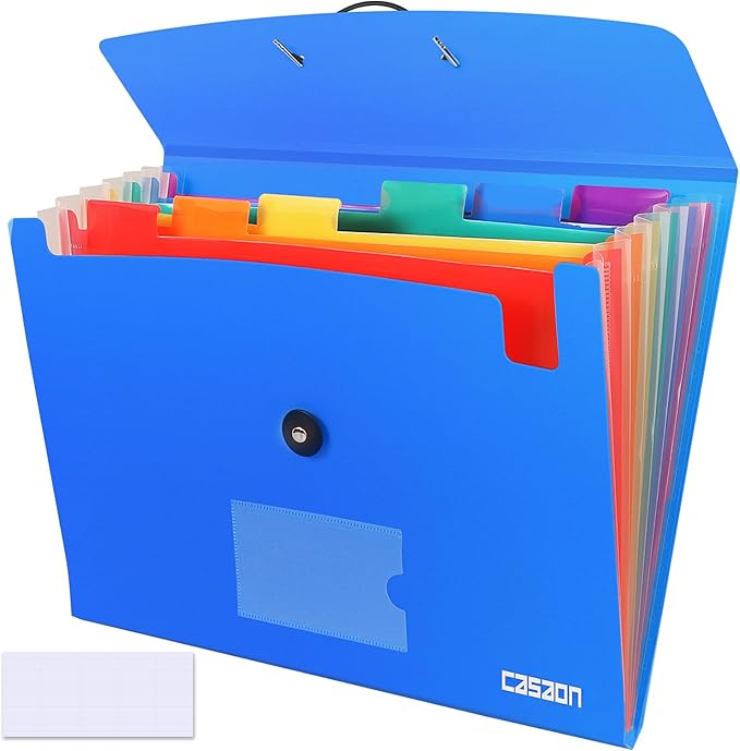 7 Pocket Accordian File Folders, Expanding File Folder A4 Letter Size Paper Portable Document Organizer-Blue