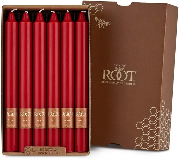Root Candles Unscented Dinner Candles Premium Beeswax Blend Boxed Candle Set, 9-Inch, Red, 12-Count