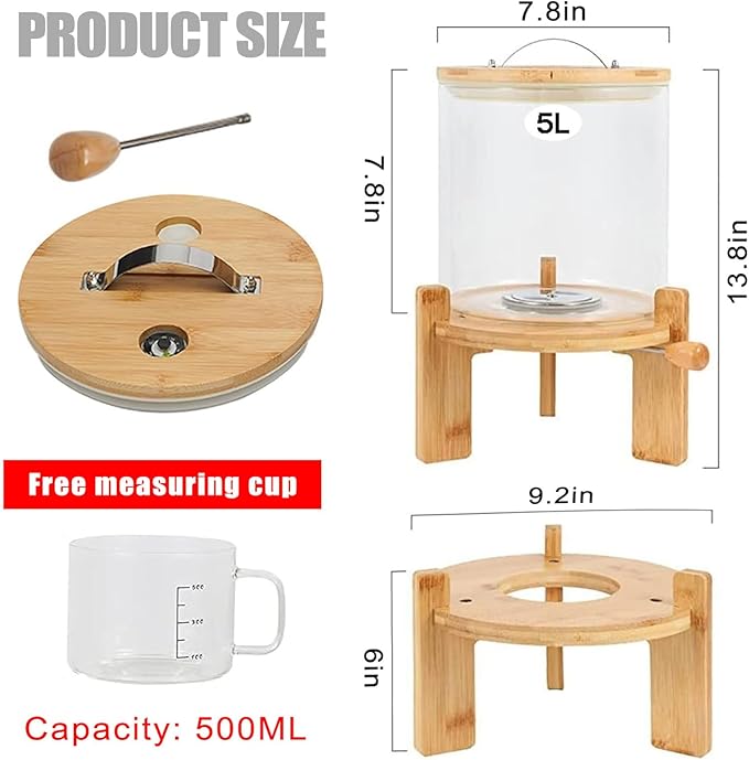 Rice Dispenser 5L, Grain Dispenser Glass Bucket, Cereal Dispenser Countertop for Kitchen and Pantry Organization, Large Rice Storge Container for Dry Food