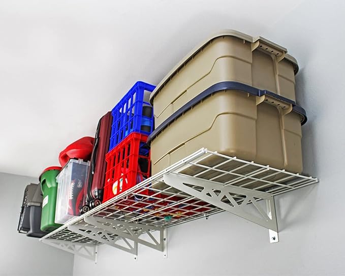 MonsterRax Garage Wall Shelf Two-Pack White or Hammertone Three Size Options Includes Bike Hooks 500lb Weight Capacity (White, 18"x36")
