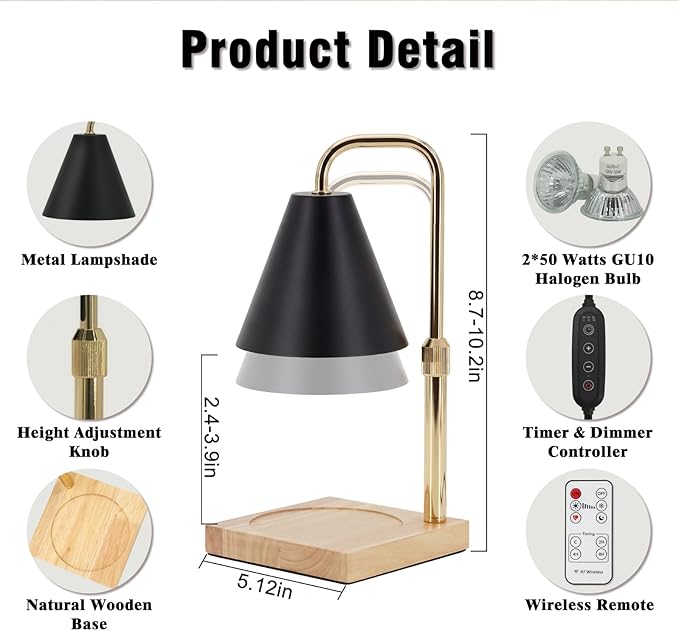 Candle Warmer Lamp with Timer - Wireless Remote Control, Gifts for Mom Grandma, Birthday Gifts, Mothers Days Gifts, House Warming Gifts New Home Decor, Black