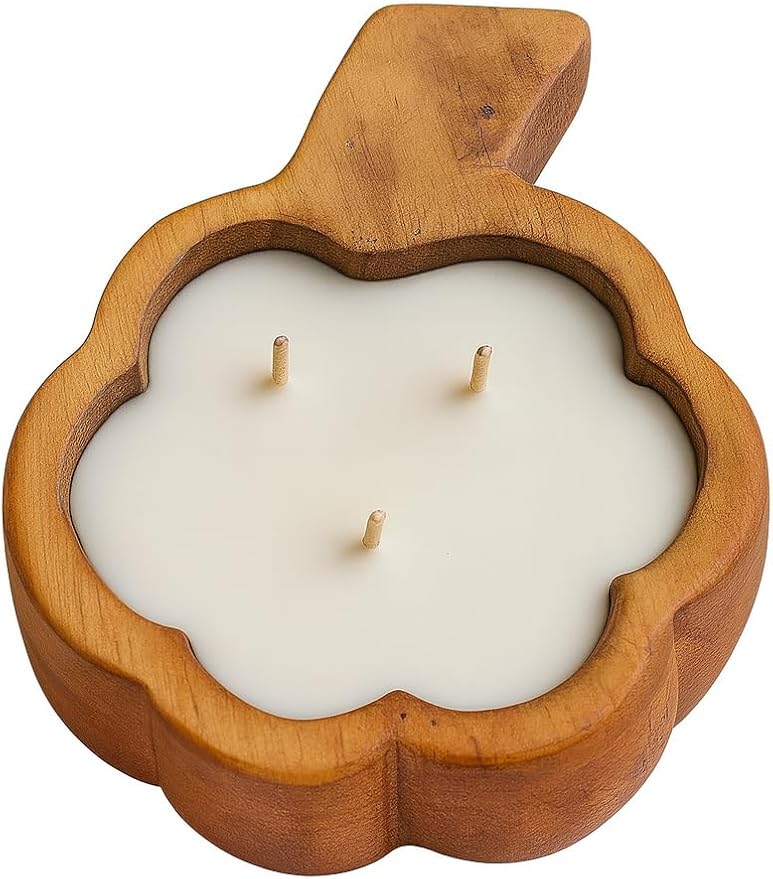 Red Barn Candle Company Pumpkin Spice Wood Bowl Candles | 100% Natural Soy Wax & Essential Oil Infused | Odor Eliminating + Pet Safe | Scented Candle Gifts for Men & Women (3-Wick)
