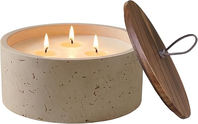 Scented Candle - Cinnamon & Vanilla, 21 oz. 3 Wick Scented Candle Made with Coconut Oil and Soy Blend Wax | Acacia Wood Lid