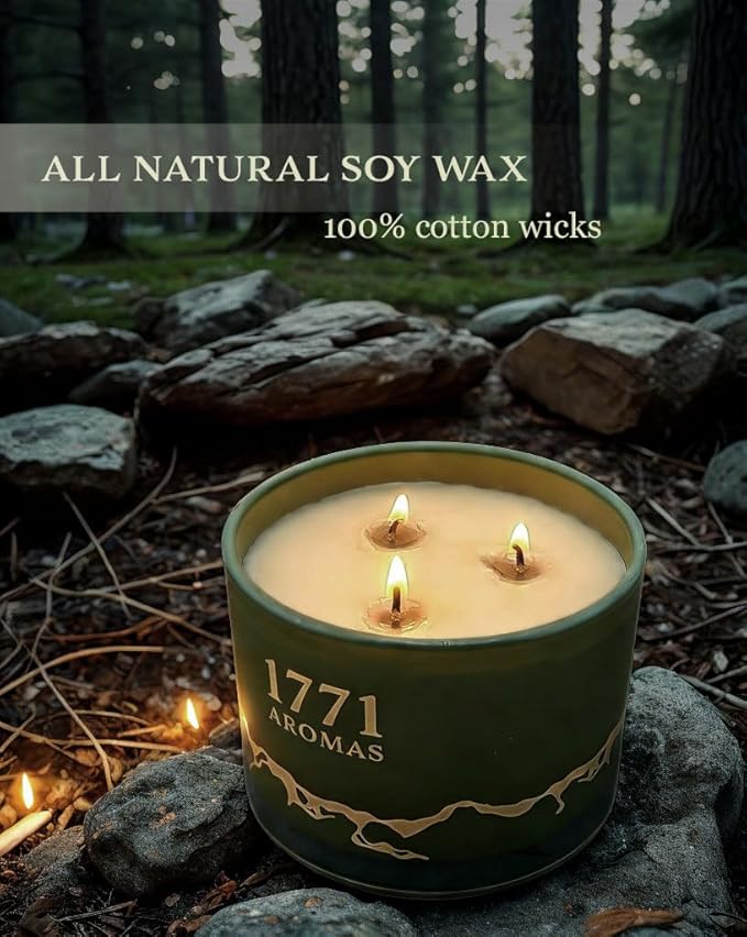 Pine Forest Scented Candles - 100% Natural Soy Wax - Large 3 Wick Jar Candle - Up to 50 Hours Burning Time - Candles for Home - Gift-Ready Candle for Men & Women - Aromatherapy