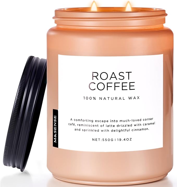 M&SENSE Coffee Scented Candles for Home, 19.4oz Soy Candles Non Toxic, 110 Hours Long Lasting Slow Burn, Home Smelling for Stress Relief Relaxation, Housewarming Gifts for Kitchen & Women Men