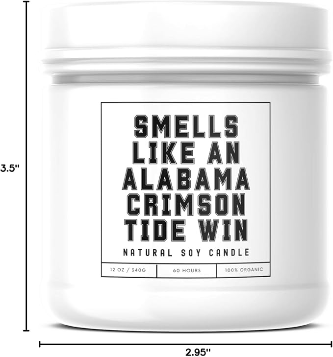 Smells Like an Alabama Crimson Tide Win - Scented Soy Wax Candle (8.0 oz) 50-60 Hour Burn Time, Cotton Wick, Frosted White Glass Jar (Vanilla)