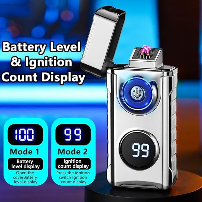 Electric Lighters Plasma Lighters Rechargeable with with LED LED Display and LED Emergency Lights Windproof USB Rechargeable Lighter Cool Lighte for Candle,Camping,Gift(Black)