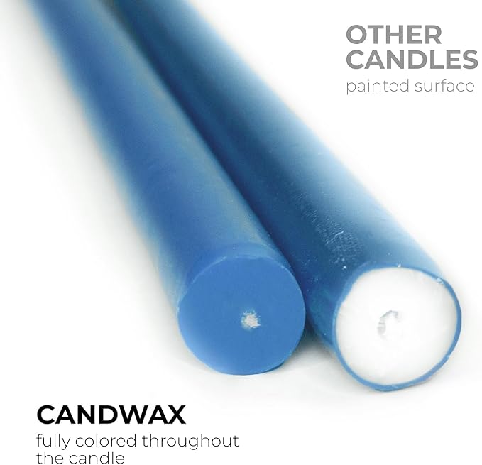 CANDWAX 8 inch Tapered Candles - Set of 12 Dripless Dinner Candles - Dark Blue