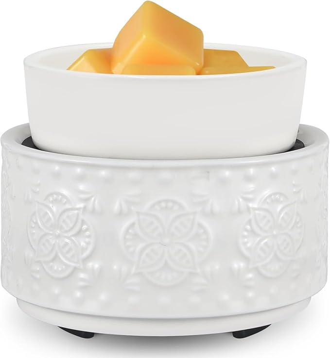 mocosa Ceramic Candle Wax Melt Warmer for Scented 3-1 Electric Candle Warmer Home Fragrance Burner for Mom Women(White-Granular)