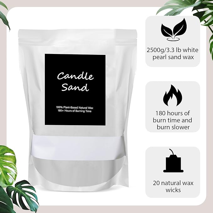 Feifeiya 2 Pack 3.3 lb Pearled Candle Sand DIY Pearled Candle Making Kit Included 40 Wicks and 4 Dye Refillable Beaded Wax Sand All Natural Beaded Wax for Home Christmas Wedding Party