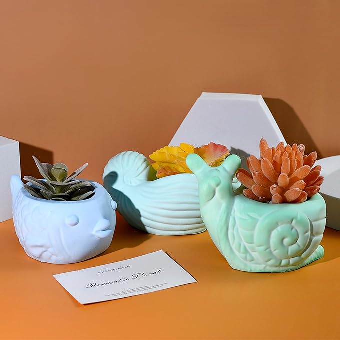 3D Animal Flower Pot Vase Silicone Mold for Resin Plaster Concrete Cement Clay, Succulents Planter Mold Epoxy Resin Kit for DIY Candle Pen Holder Succulent Pot (Bighead)
