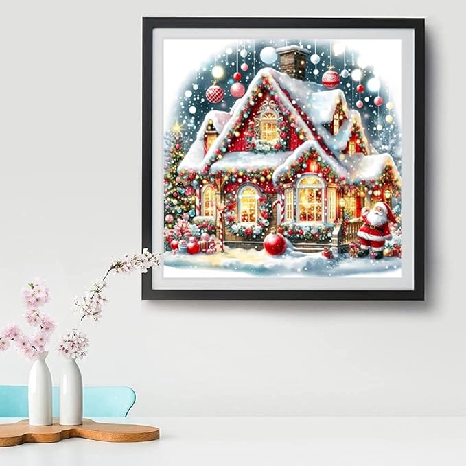 VIGEGU Christmas House Paint by Numbers Kit for Adults with Framed,Paint by Number DIY Acrylic Adult Paint by Number Kits for Wall Decor 10x10in