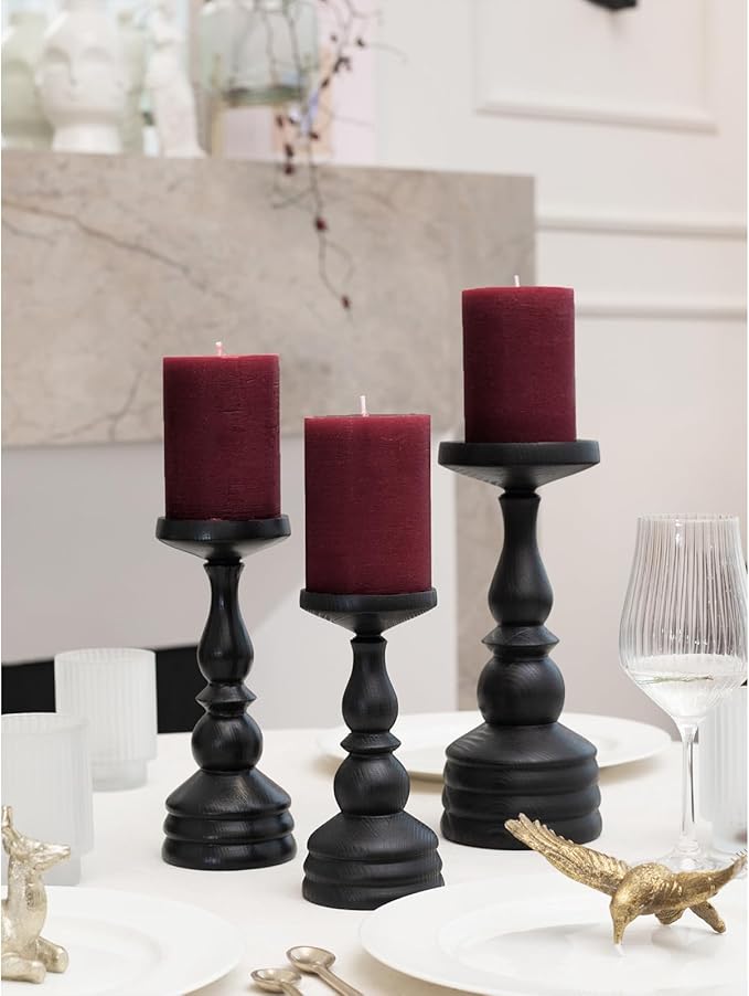CANDWAX 3x4 inch Pillar Candles Set of 3 – Unscented Dripless Rustic Burgundy Candles for Weddings, Decor, Centerpieces