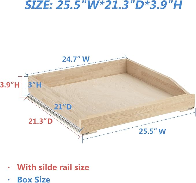 ROOMTEC Pull Out Cabinet Drawer for Kitchen Cabinets 25.5" W x 21" D, Pull Out Cabinet Organizer, Bottom Assembly, Requires At Least 26.5” Cabinet Opening