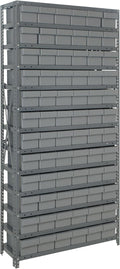 Quantum Storage Systems 1275-601GY Solid Heavy Duty 13 Shelves 72 Super Tuff Euro Gray Bins 75" H x 36" W x 12" D