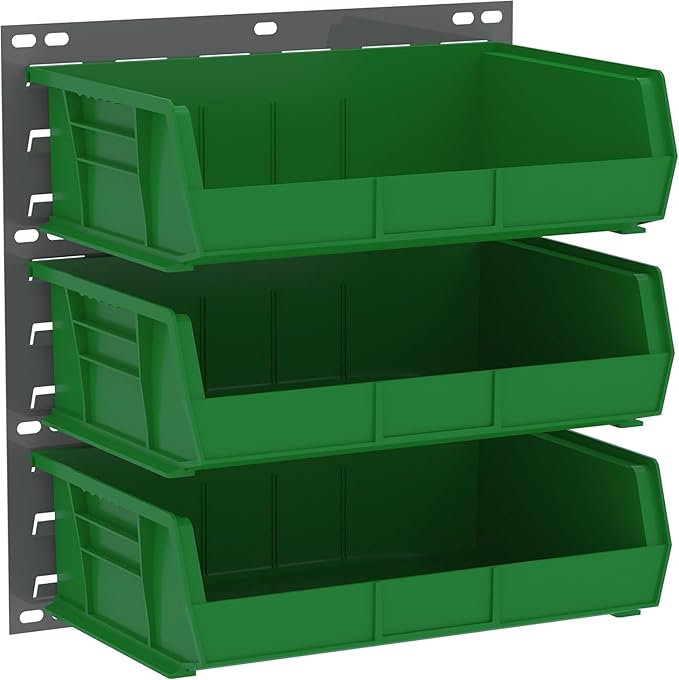 Akro-Mils 30255 AkroBins Plastic Storage Bins, Space-Saving Stackable Bins for Garage, Pantry, Craft Organization, 11" x 16" x 5", Green, 6-Pack