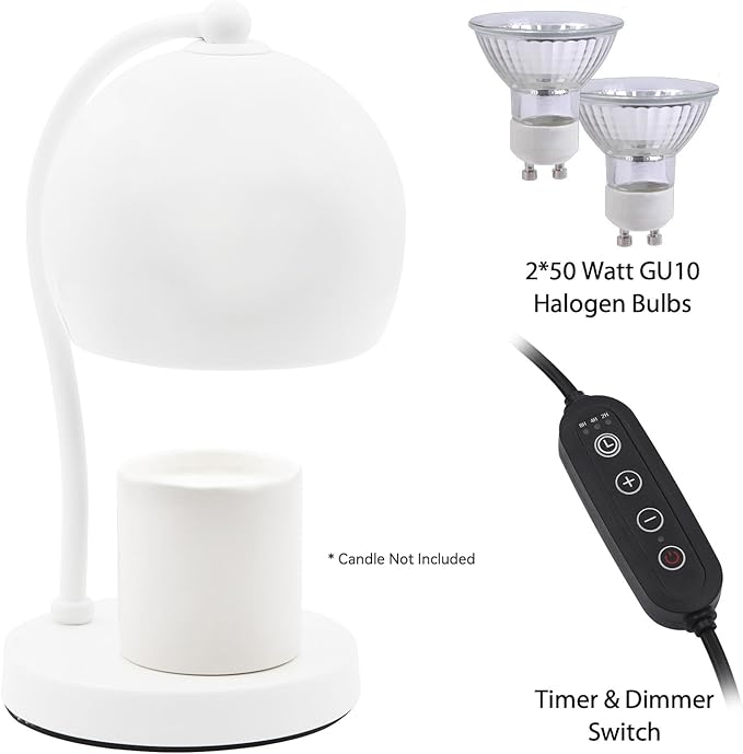 Ceramic Candle Warmer Lamp with Timer Dimmer Fit for Candle Jars, Modern Design with 2 Bulbs, House Warming Gifts, New Home Decor, Mother's Day, Birthday Gifts (White)