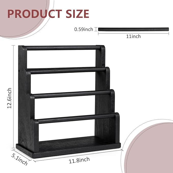 Emfogo Bracelet Holder, 4 Tier Bracelet Organizer Storage for Bracelets Bangles Watch Scrunchies, Rustic Wood Jewelry Organizer Display for Home, Vendors, Craft Shows and Store(Black)