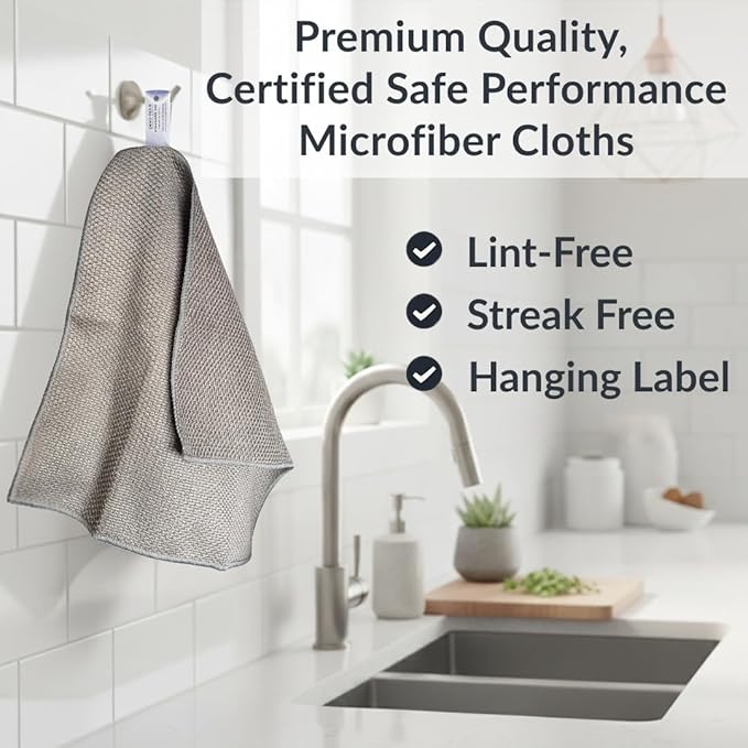 Solyra Oeko-Tex Certified Microfiber Cleaning Cloths – Non-Toxic, Safe for Family & Pets – 6 Pack Kitchen Rags for Counter – 12x12 in, Lint-Free, Absorbent Dish Towels, Dusting Cloths