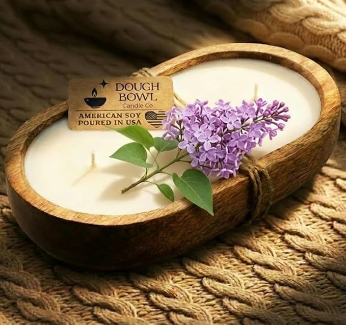 Dough Bowl Candle Co. Lilac Candle - Large 10x6 Soy Scented Candles for Women, Decorative 3 Wick Scented Candles, Luxury Woman Gift, Big Aromatherapy Odor Eliminating Decor with 30H Burn Time