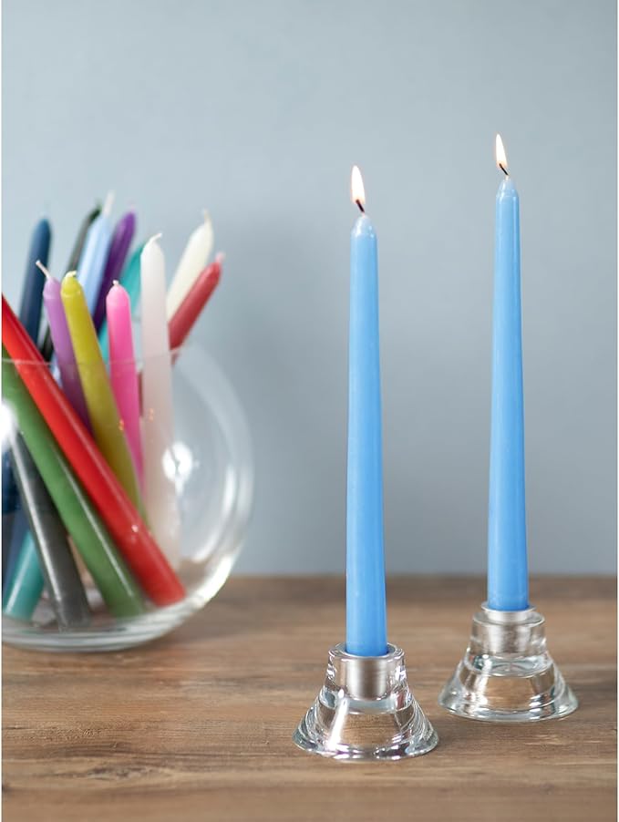 CANDWAX 12 inch Light Blue Taper Candles Set of 12 - Unscented Smokeless Dripless Tall Candle Sticks - Perfect for Special Occasions, Ordinary Dinners and as Easter Candles - Light Blue Candlesticks