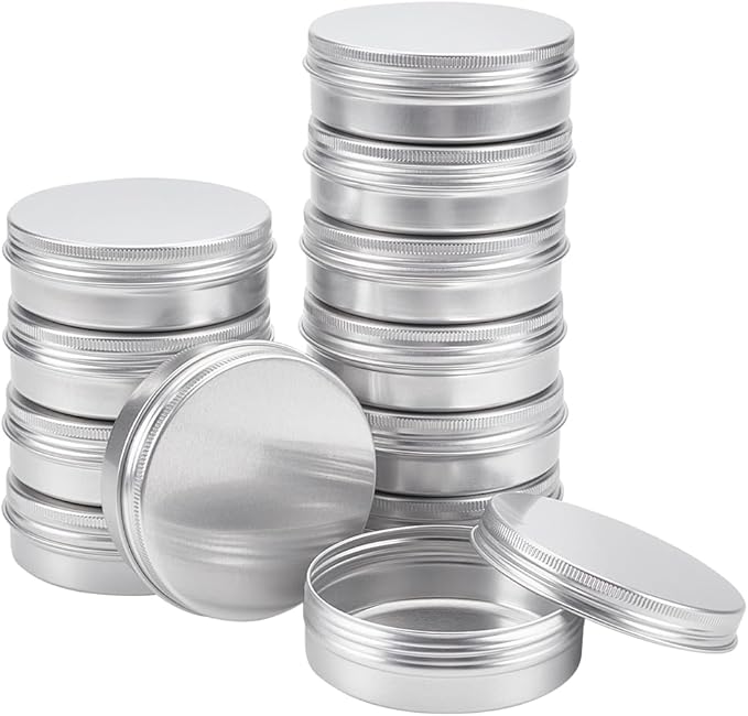 BENECREAT 12 Pack 3.4 OZ Tin Cans Screw Top Round Aluminum Cans Screw Lid Containers - Great for Store Spices, Candies, Tea or Gift Giving (Platinum)