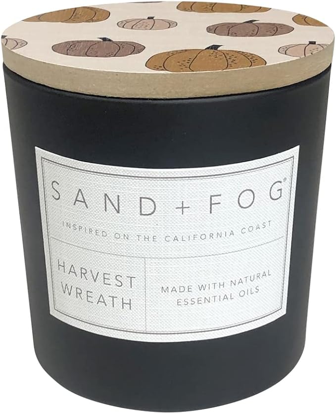 Sand + Fog Scented Candles - Harvest Wreath - Additional Scents and Sizes - 3 Wicks 100% Cotton Lead-Free - Luxury Air Freshening Jar Candles - Perfect Home Decor - 21 oz