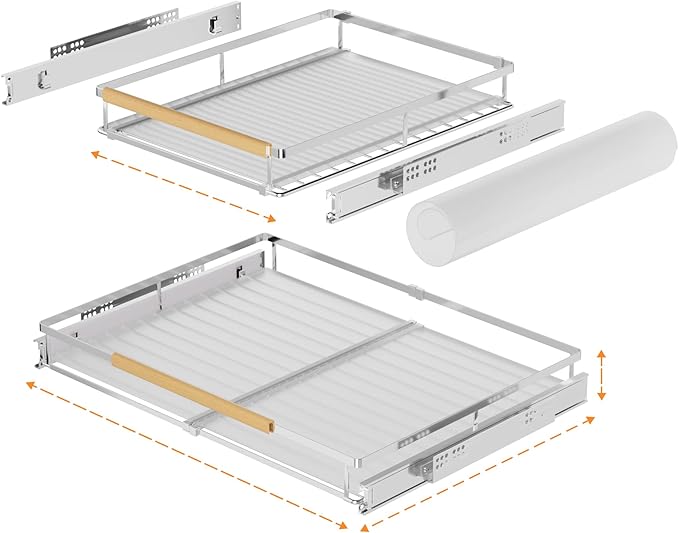 SANNO Pull Out Cabinet Organizer, Slide Out Cabinet Shelf,Under Sink Slide Out Cabinet Organizer, Pots Pans Organizer Smooth Roll,Expandable Width 16.1 to 26.4" W