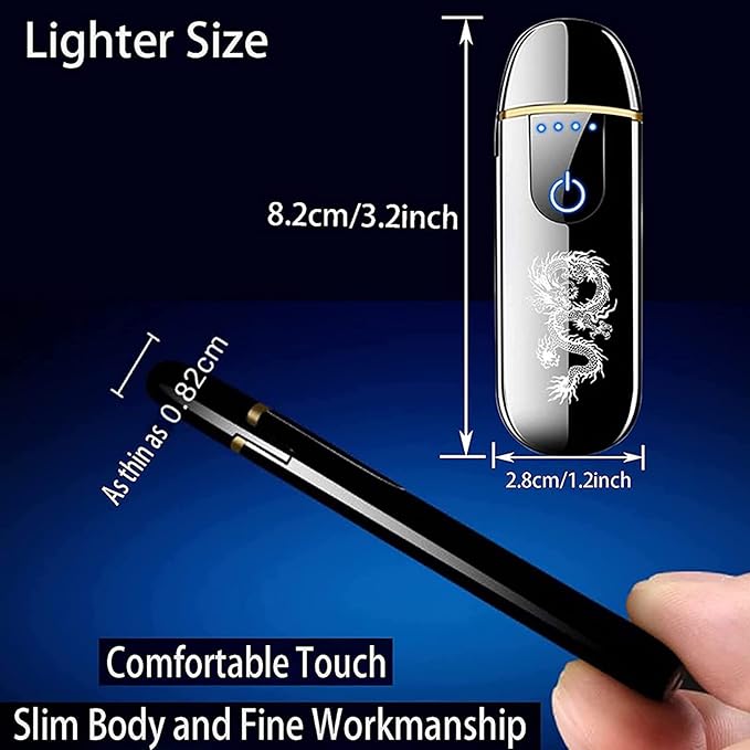 Electric Lighter, Smart USB Rechargeable, Mini Touch Ignition Windproof Flameless Plasma Lighter with Battery Indicator for Men Father Gifts (Pure Black)