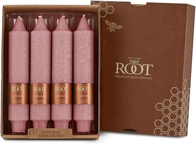 Root Candles Unscented Dinner Candles Premium Beeswax Blend Boxed Candle Set, 7-Inch, Dusty Rose, 4-Count