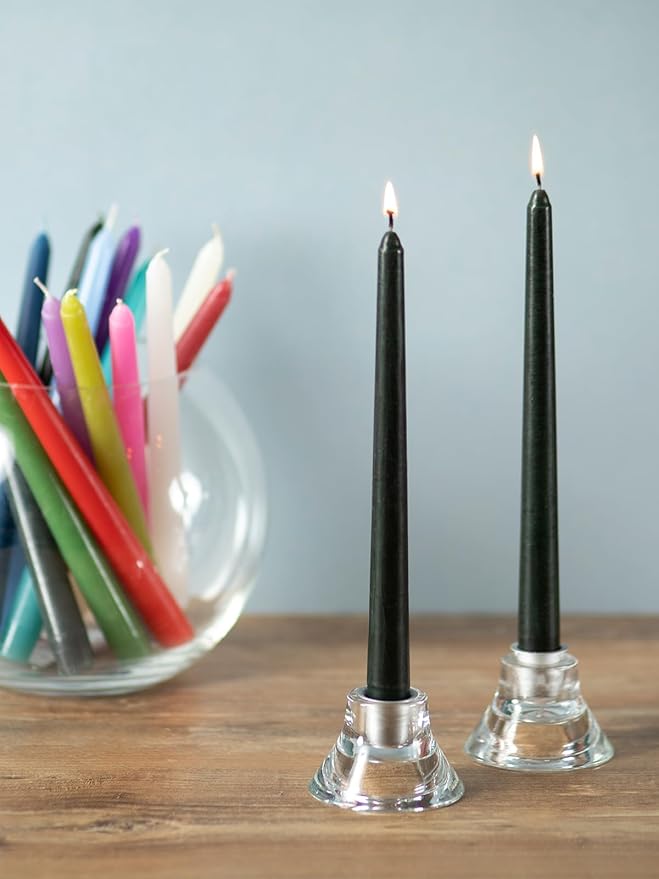 CANDWAX 12 inch Taper Candles Set of 12 - Dripless and Smokeless - Slow Burning Black Tapered Candle Sticks Ideal for Halloween - Black Candles