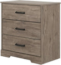 Furnifact Gray Nightstand Bedside Table, Farmhouse End Table with 3 Drawers, Laminate Finish, Rectangular Shape, One Size, Modern Bedroom Storage