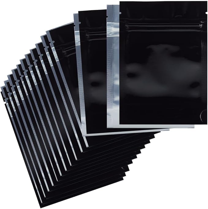 Oil Slick 1000 PCS Mylar Bags - Reusable Zipper Mylar Bags With Oxygen Absorbers Use For Small Businesses, Jewelry, Candy And Food Storage (3.6”x5” Black w/window)