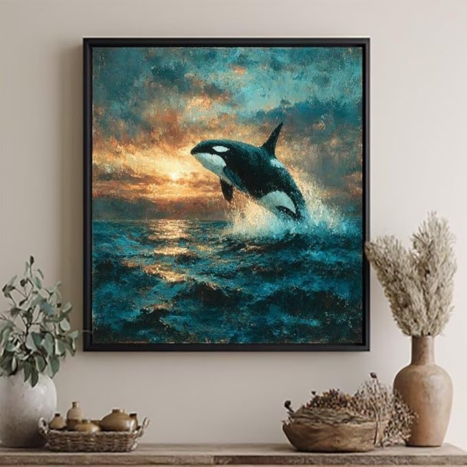 Paint by Numbers Kit for Adults Killer Whales Paint by Numbers Sea DIY Crafts for Adults Canvas Paintings Kits, Hobbies for Women Art With Accessories, Home Wall Decor 32x32inch Without Frame U-12Q4