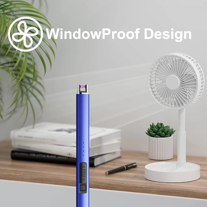 MeeToo Electric Candle Lighter Rechargeable Type-C - Gifts for Wife Men Women Nana, USB Plasma Arc Windproof Lighters for Candle Christmas Camping Kitchen Dark Blue