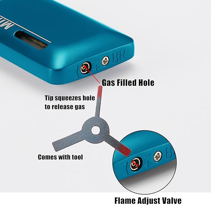 2 Pack Mini Butane Lighter, Double Jet Torch Lighter with Visible Window, Refillable and Adjustable Pocket Lighter, Great Little Gift for Men and Women, Black and Blue (Without Gas)
