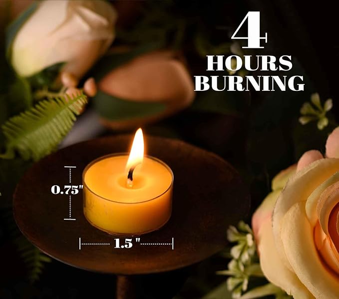48 Pack Natural Yellow Pure Beeswax Tealight Candles - Organic Small Candle Natural Scent Smokeless Clean Burning