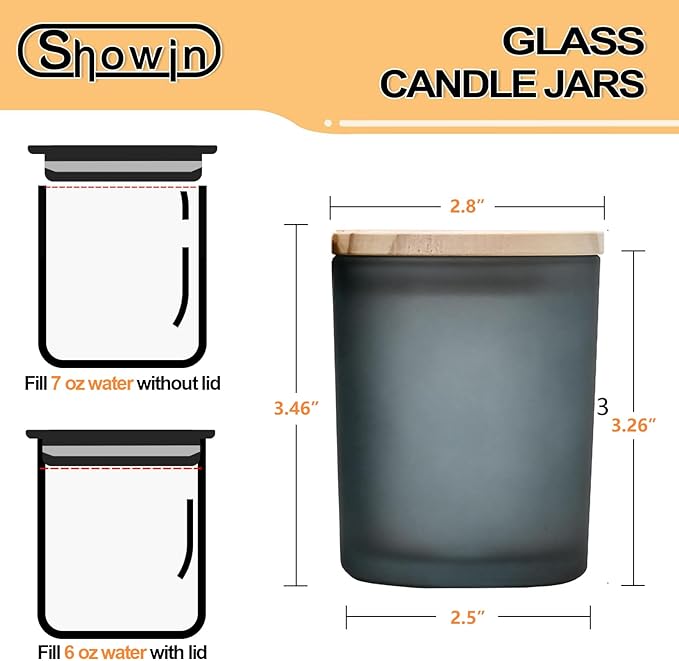 SHOWIN Thick Candle Jars for Making Candles 12 Pcs, 7 OZ Empty Jars with Wood Lids for Candle Making, Sample Container, Frosted Grey